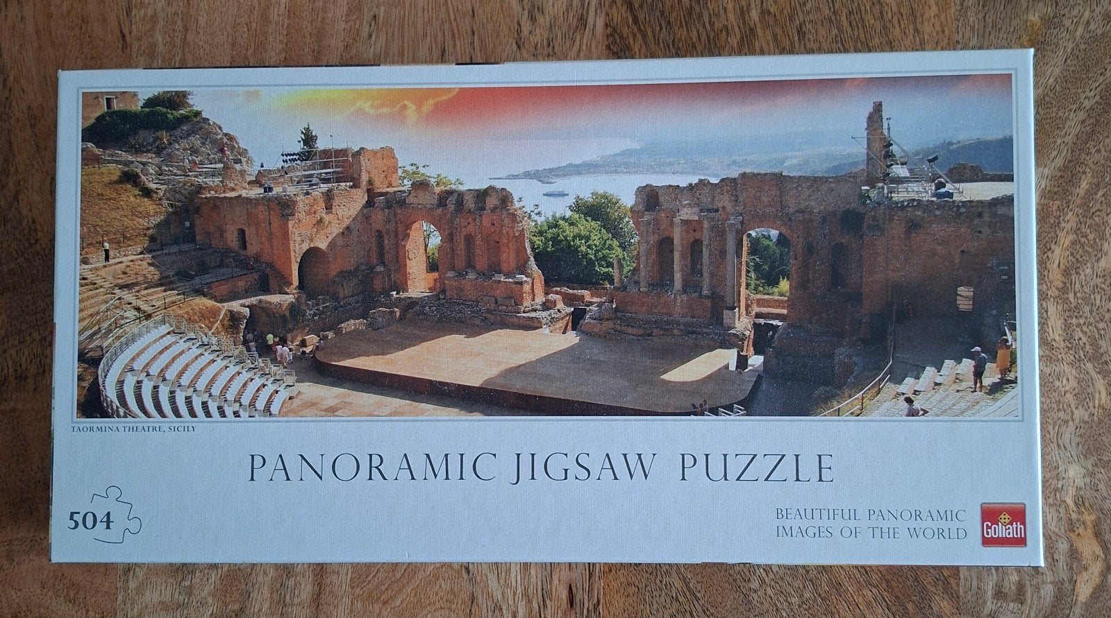 Goliath Panoramische Legpuzzel Taormina Theater, Sicilië, Ophalen of Verzenden, 500 t/m 1500 stukjes, Zo goed als nieuw, Legpuzzel