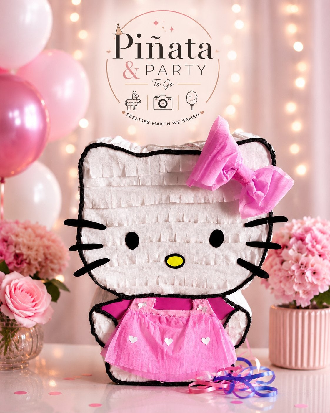 Hello Kitty Piñata - Nieuw & Handmade - 50cm hoog, Hobby en Vrije tijd, Feestartikelen, Ophalen of Verzenden, Nieuw, Feestartikel