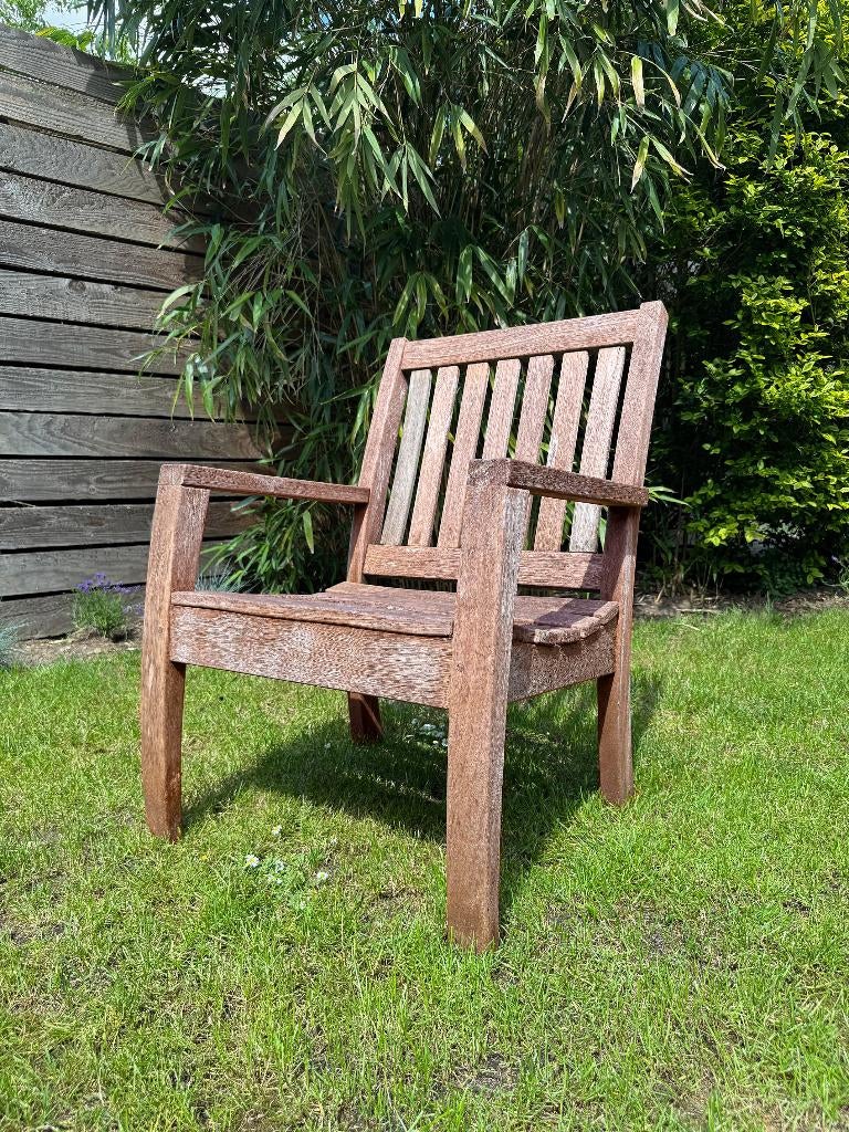 Gelfort kwaliteit 2x teakhouten Tuinstoel, Ophalen, Gebruikt, Teakhout, Stapelbaar