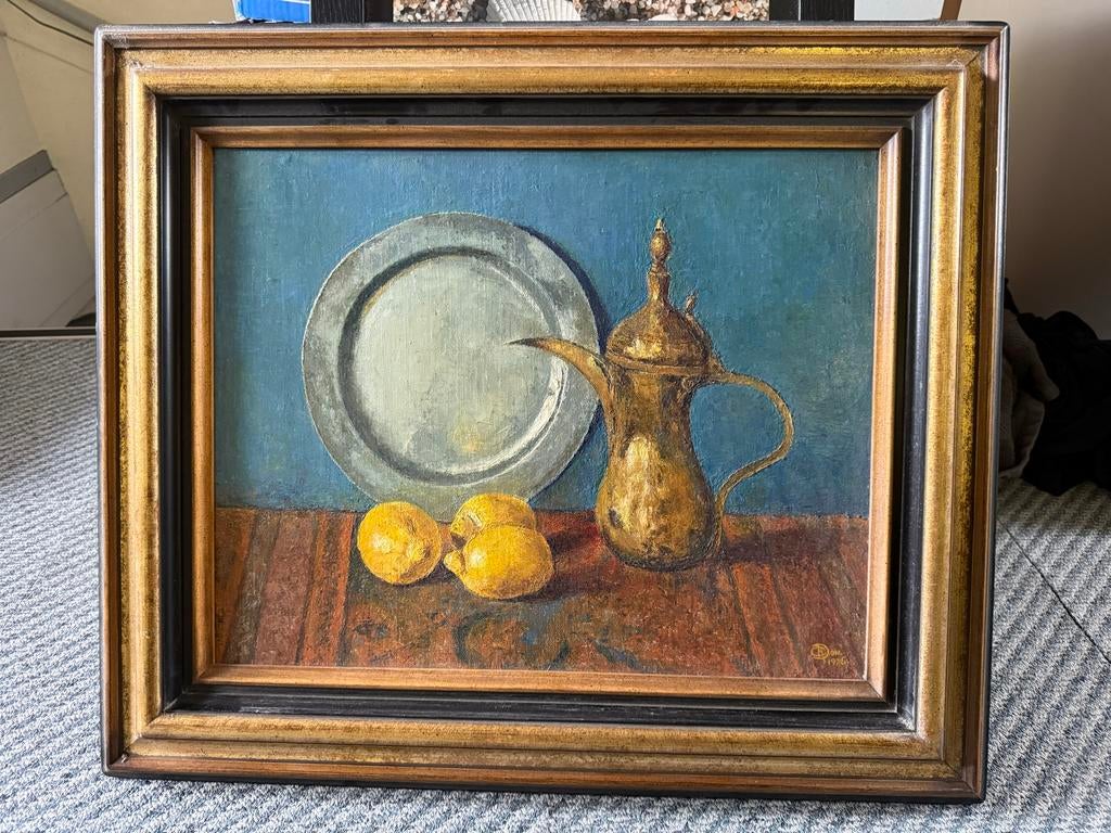 Stilleven met kan, schaal en citroenen - Olieverf op doek, Antiek en Kunst, Kunst | Schilderijen | Klassiek, Ophalen