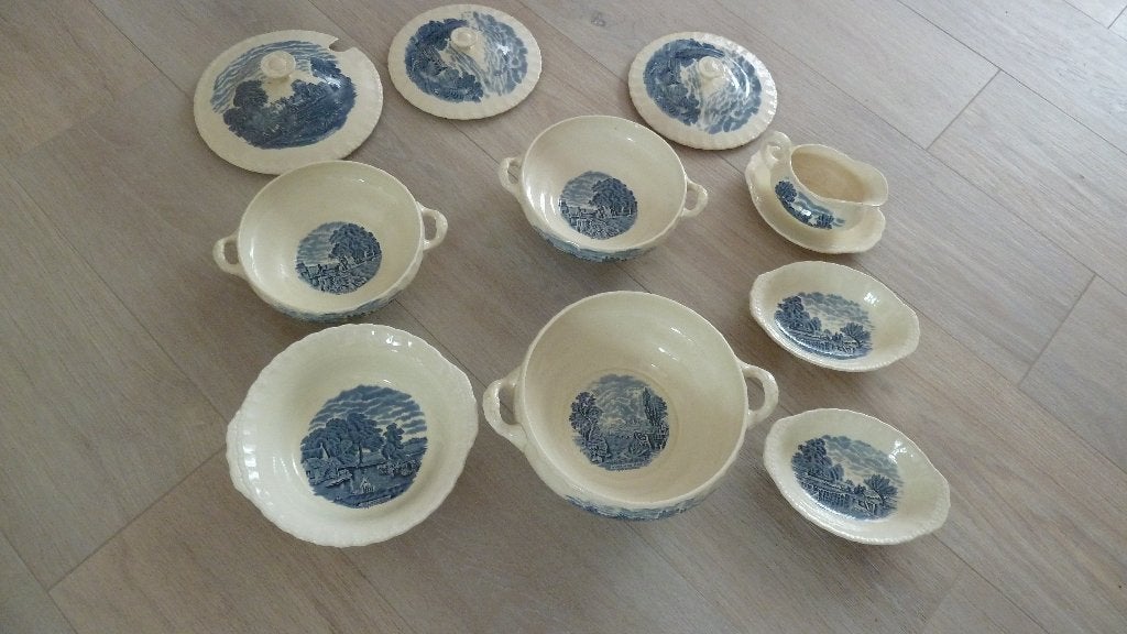 Vintage Grindley England 1940 Blauw Servies, Ophalen