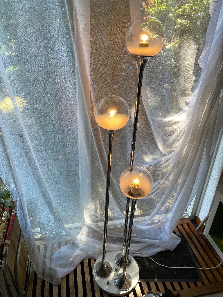 Targetti Sankey vloerlamp met 3 bollen vintage 60s, Ophalen, Gebruikt, Glas, 150 tot 200 cm