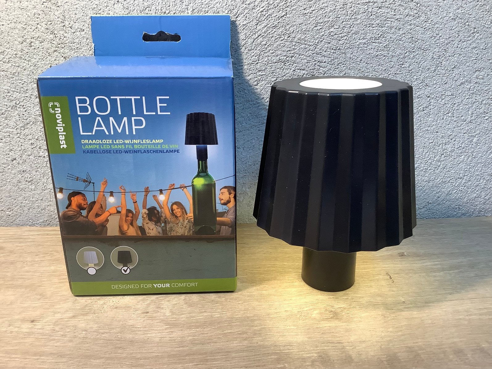 Oplaadbare lamp voor op een fles fleslamp, Ophalen of Verzenden, Zo goed als nieuw, Netvoeding, Minder dan 50 watt