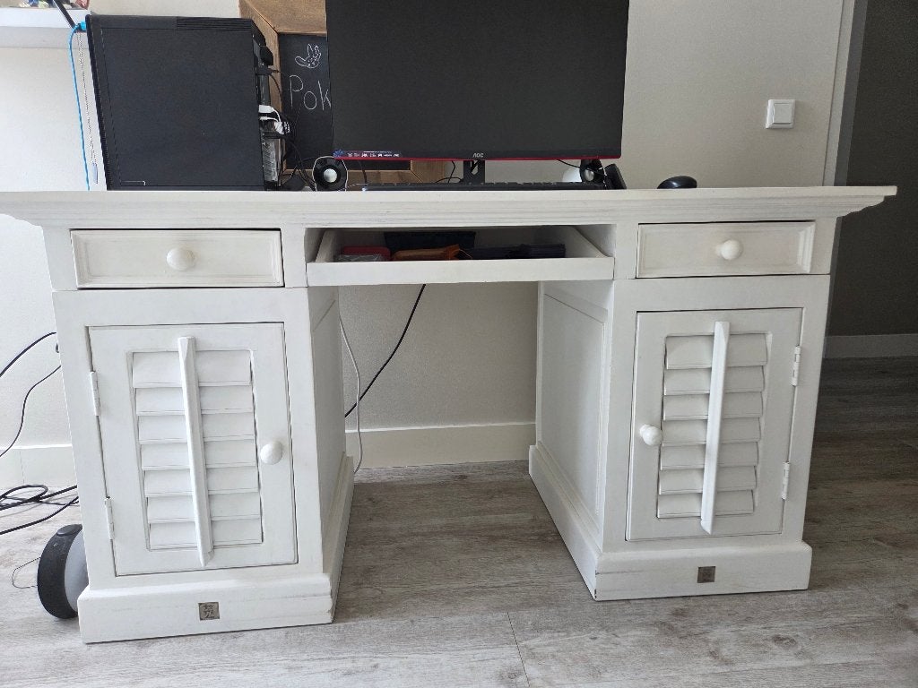 Riviera Maison Bureau - Wit Houten Computerbureau, Ophalen, Met lades, Gebruikt, 150 cm