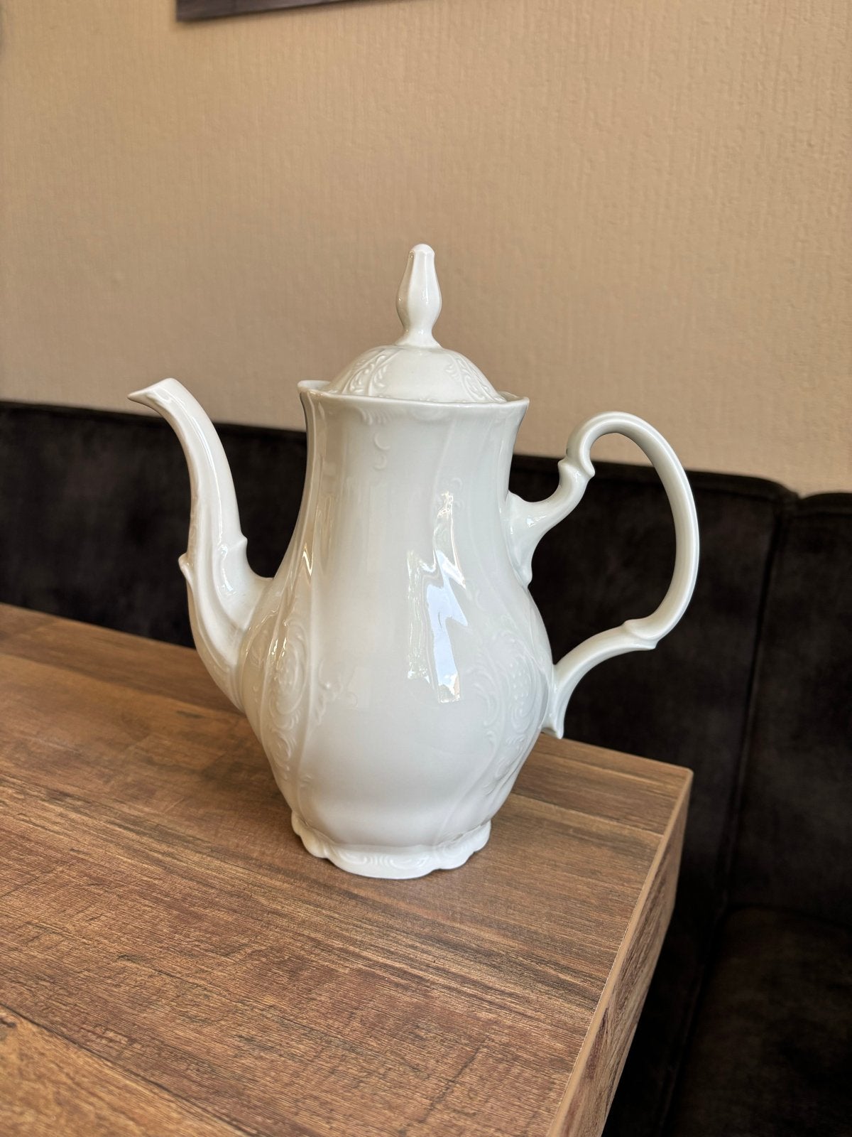 Vintage Bernadotte Porseleinen Koffiepot - Wit met Reliëf, Ophalen of Verzenden