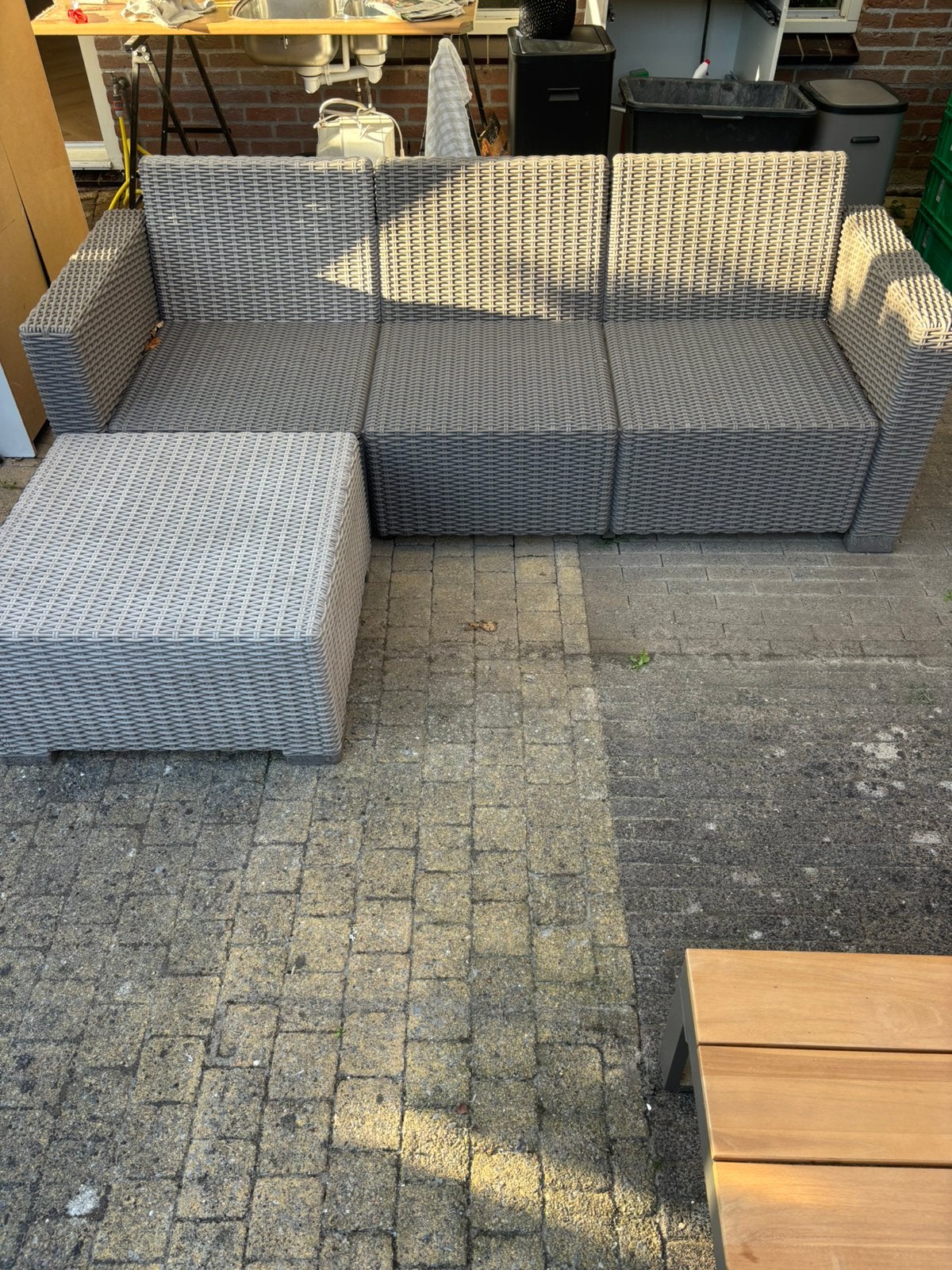 Allibert Grijze Loungeset zonder kussens - Gebruikt, Ophalen, Gebruikt, Rotan, 3 zitplaatsen