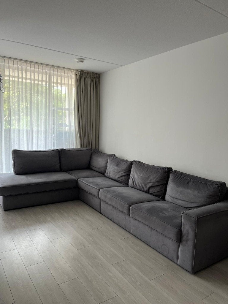 Grote hoekbank grijs velours, Huis en Inrichting, Ophalen, Gebruikt, Hoekbank, 300 cm of meer