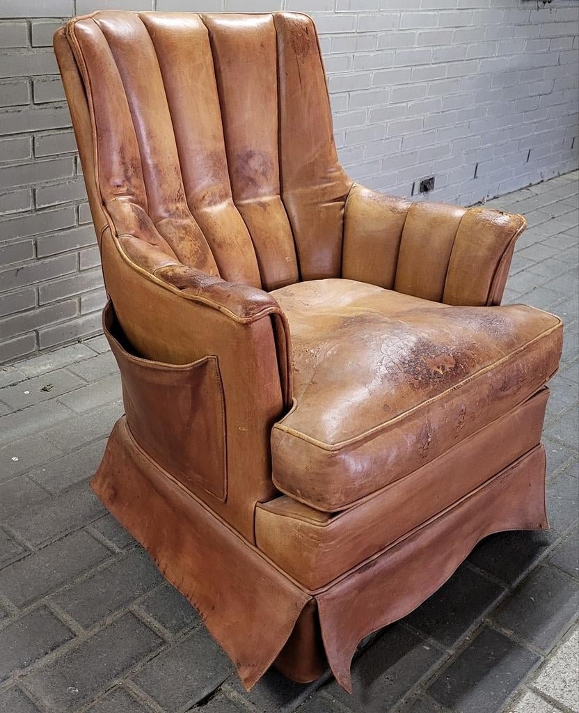 Vintage Schapenlederen Fauteuil - Comfort en Stijl, Huis en Inrichting, Fauteuils, Ophalen, Gebruikt, Vintage, Klassiek, Chesterfield leer