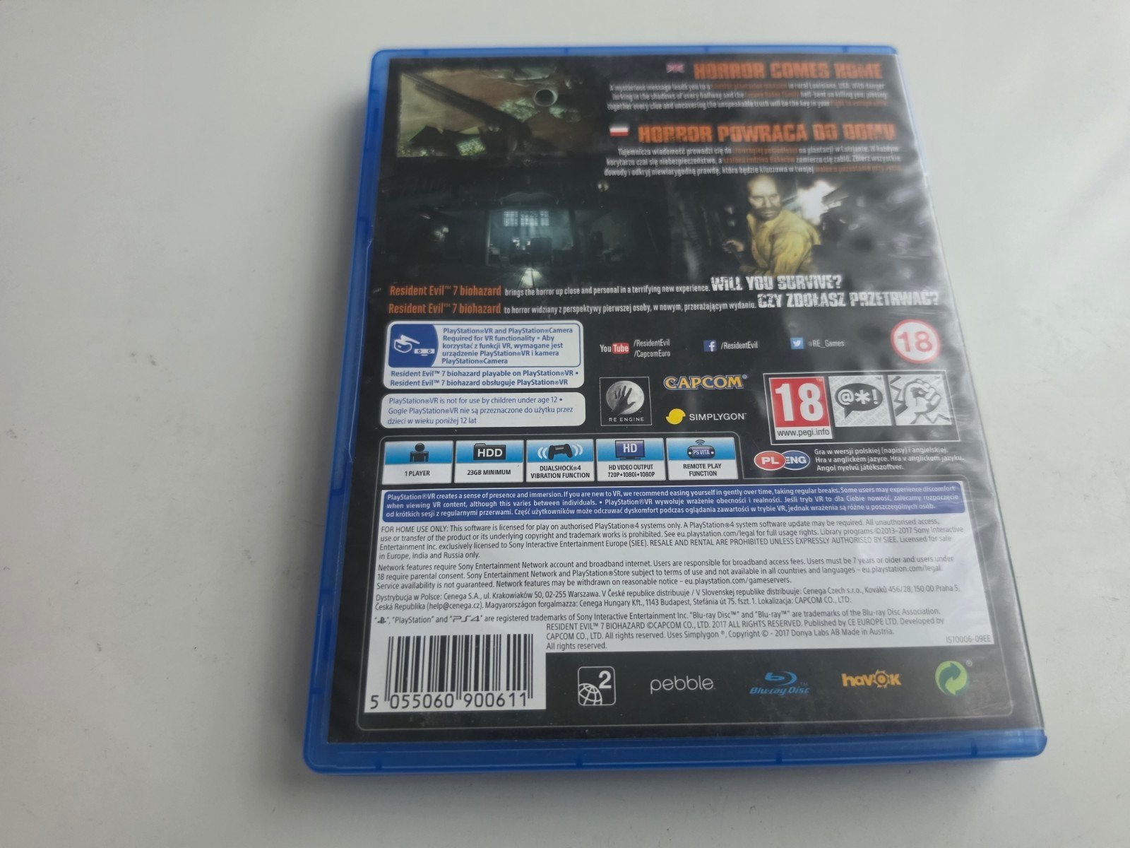 Resident Evil 7 Biohazard voor Playstation 4 en 5 Lees Goed, Avontuur en Actie, Vanaf 18 jaar, Support@capcom.com, 1 speler
