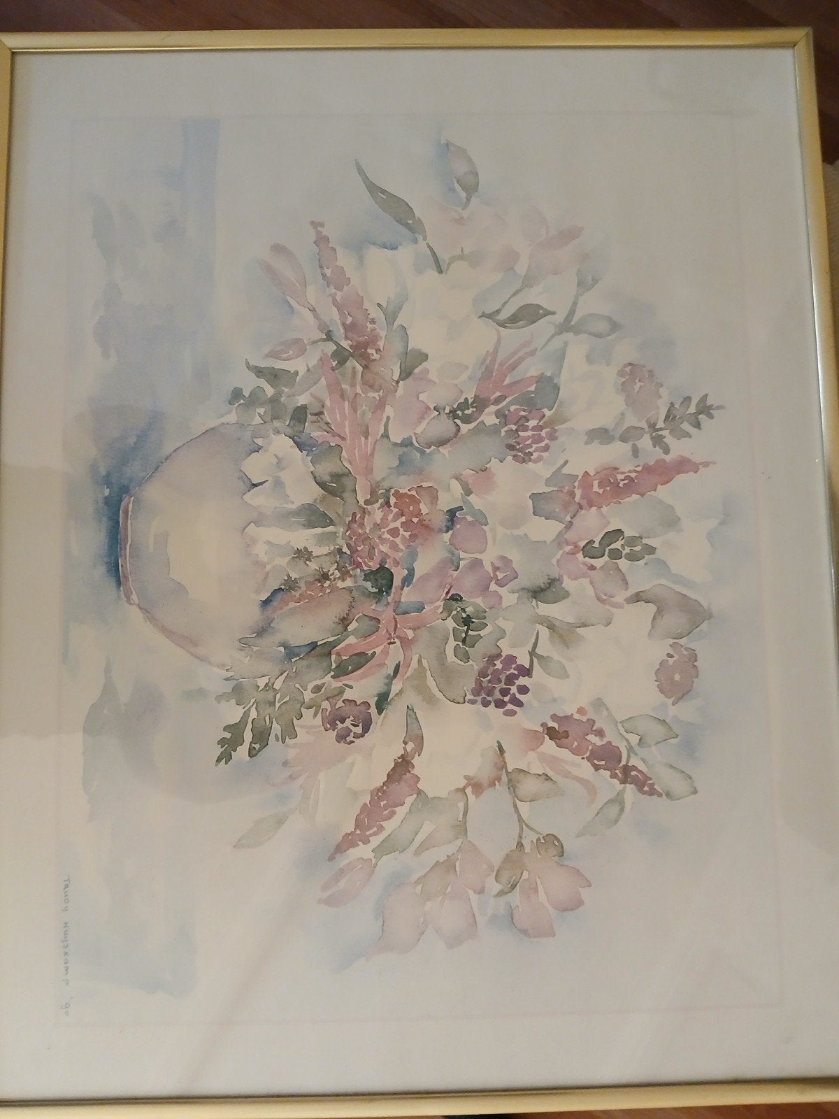 Aquarel Bloemenmand door Trudy Huyskamp, Ophalen