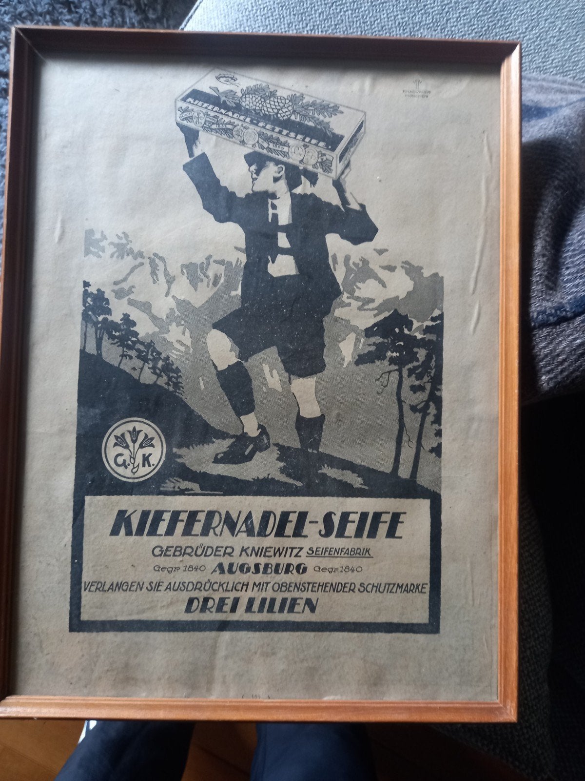 Vintage Kiefernadel-Seife reclameposter in lijst, Ophalen of Verzenden