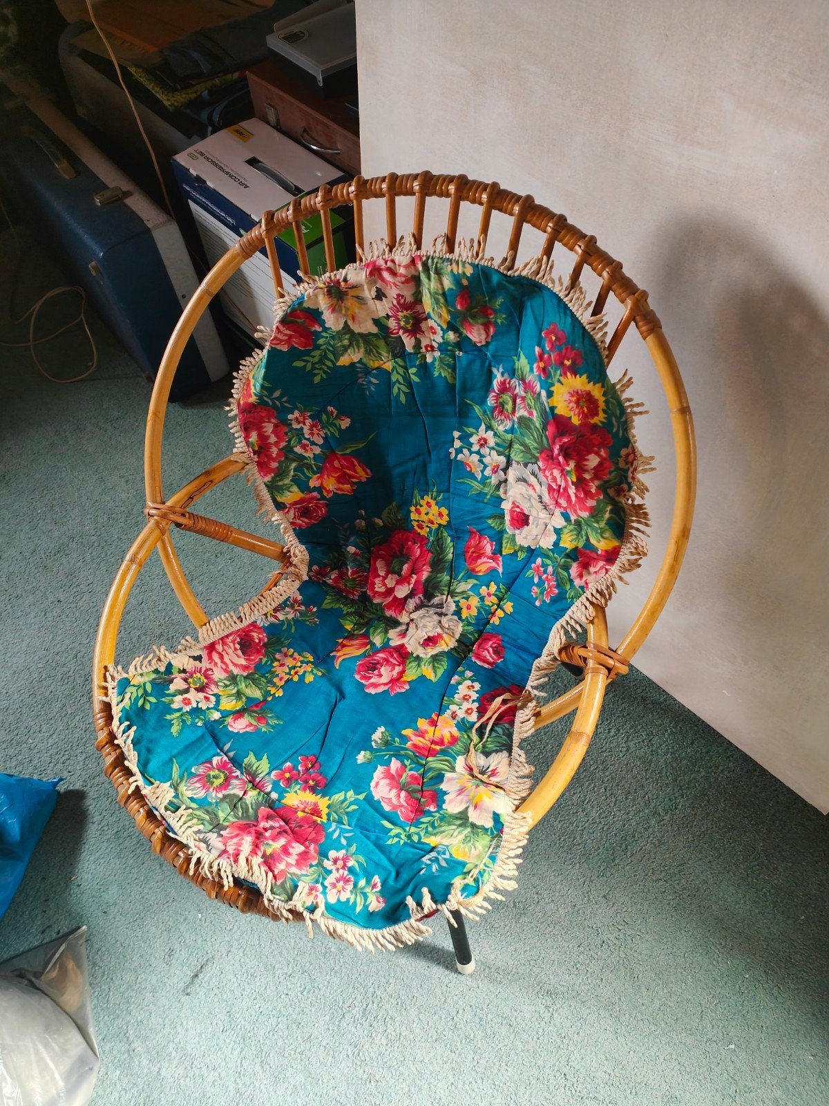 Vintage Rotan Stoel met Bloemenkussen, Ophalen