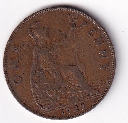 UK 1 Penny 1929 met randtikje, Verzenden, Koningin Wilhelmina, Overige waardes, Losse munt