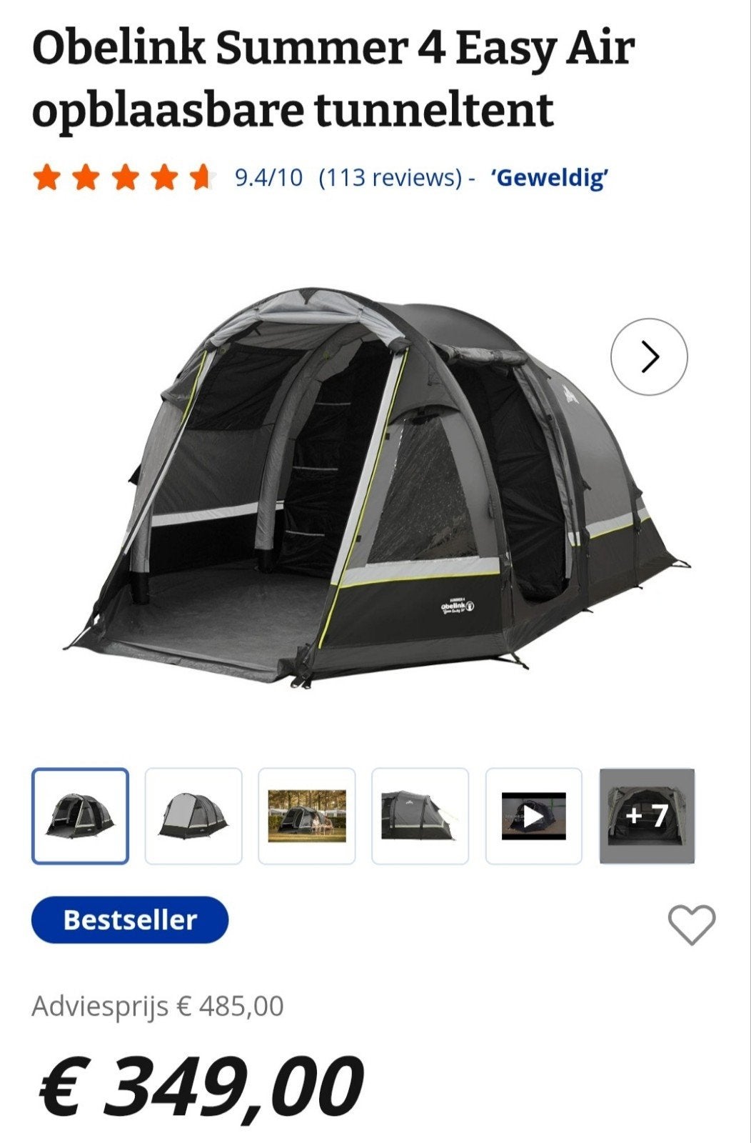 Nieuwe niet gebruikte tent (niet uitgepakt!!), Ophalen, Nieuw, Tot en met 4
