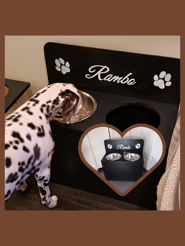 Houten voerbakstandaard met achterwand voor hond & kat!, Dieren en Toebehoren, Info@rwhoutidee.nl, Ophalen of Verzenden, Anti-knoei