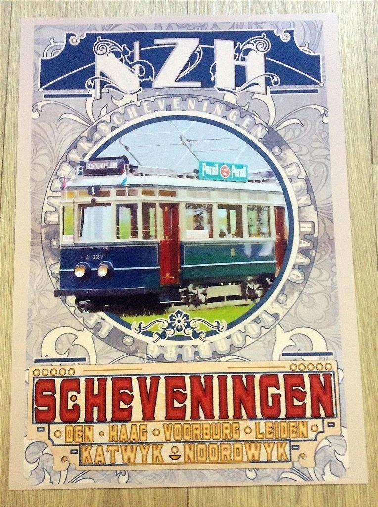 NZH de Blauwe Tram HTM Scheveningen Deco Poster Print, Verzenden, Nieuw, Tram, Overige typen
