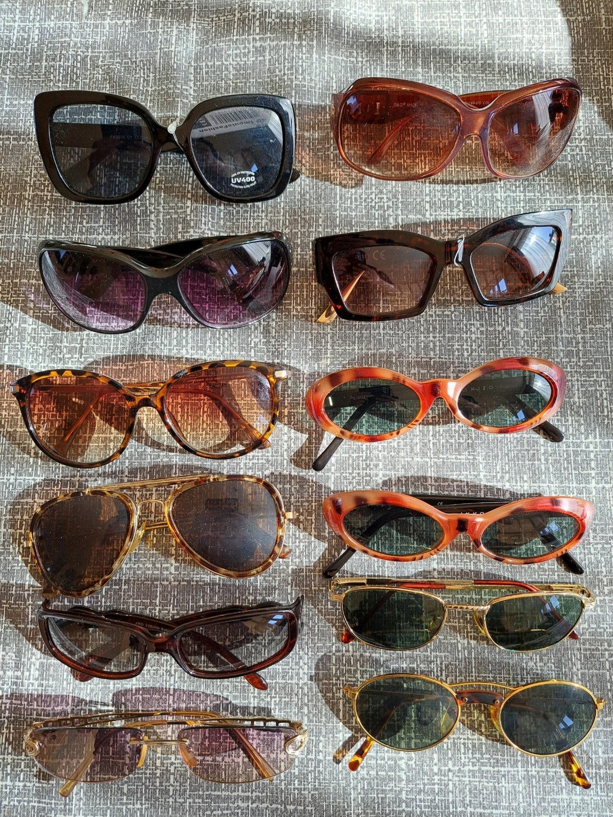 12 dames zonnebrillen collectie verschillende merken, Gebruikt, Zonnebril, Bruin, Ophalen
