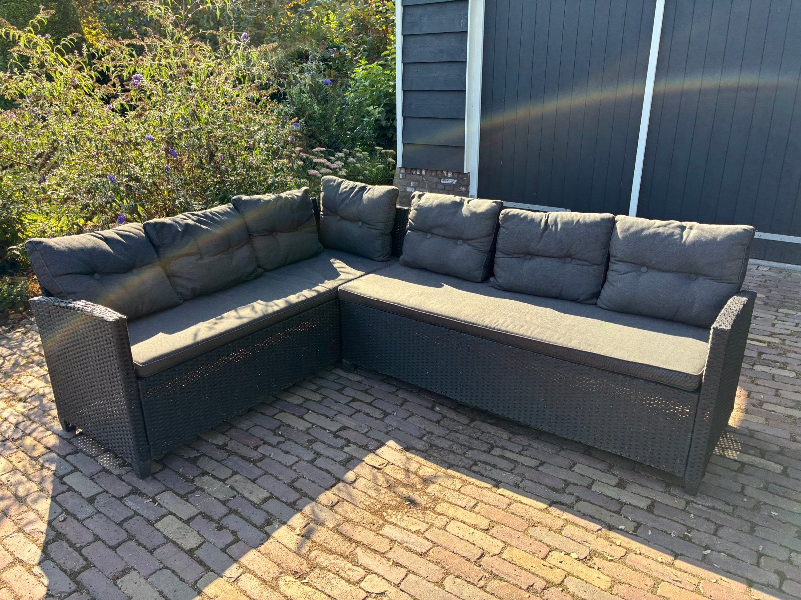 Loungeset met kussens, Tuin en Terras, Ophalen, Kunststof, Gebruikt, 6 zitplaatsen