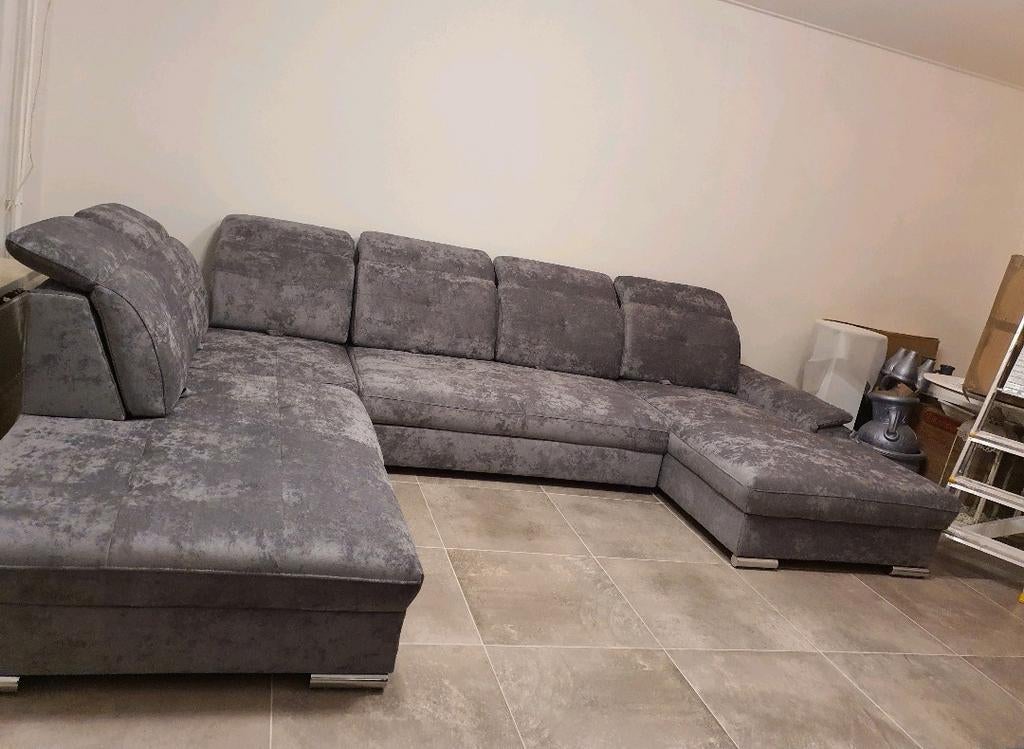 Grote U L hoekbank van aqua clean stof, Ophalen, Zo goed als nieuw, Stof