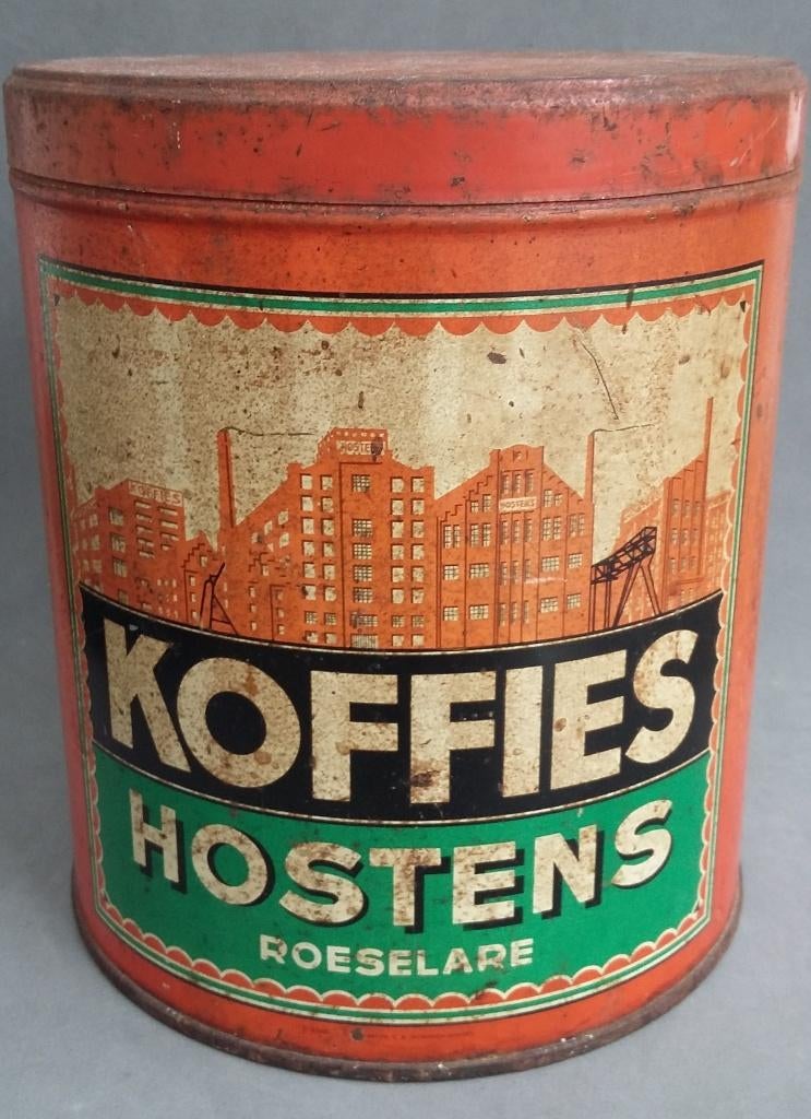 Om 1925 - 1935 Koffieblik Koffies Hostens Roeselare Belgie, Verzamelen, Blikken, Ophalen of Verzenden, Gebruikt, Overige, Overige merken