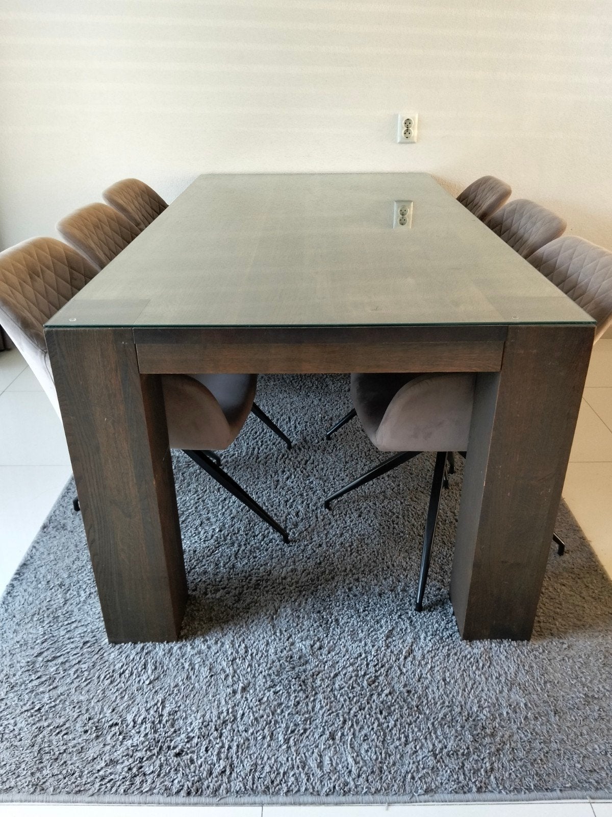 Goossens Eiken eettafel Clear walnoot kleur met glazen blad, Ophalen, Glas, 100 tot 150 cm, Vijf personen of meer