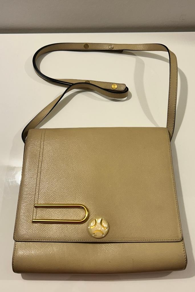 Authentieke vintage cremekleurige Delvaux schoudertas, Overige merken, Gebruikt, Beige, Ophalen of Verzenden