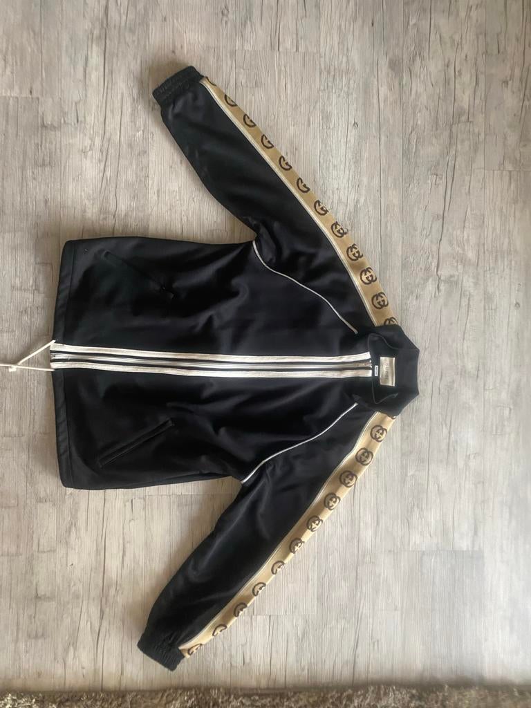 Gucci trainingsjack zwart met beige maat L, Maat 52/54 (L), Zwart, Ophalen of Verzenden, Zo goed als nieuw