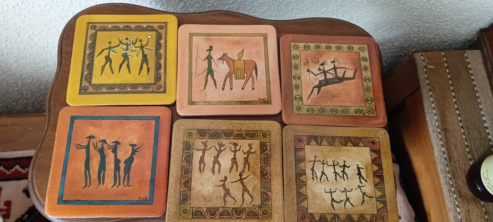 Handgeschilderde Afrikaanse onderzetters, Warli-kunst, Antiek en Kunst, Kunst | Niet-Westerse kunst, Ophalen of Verzenden