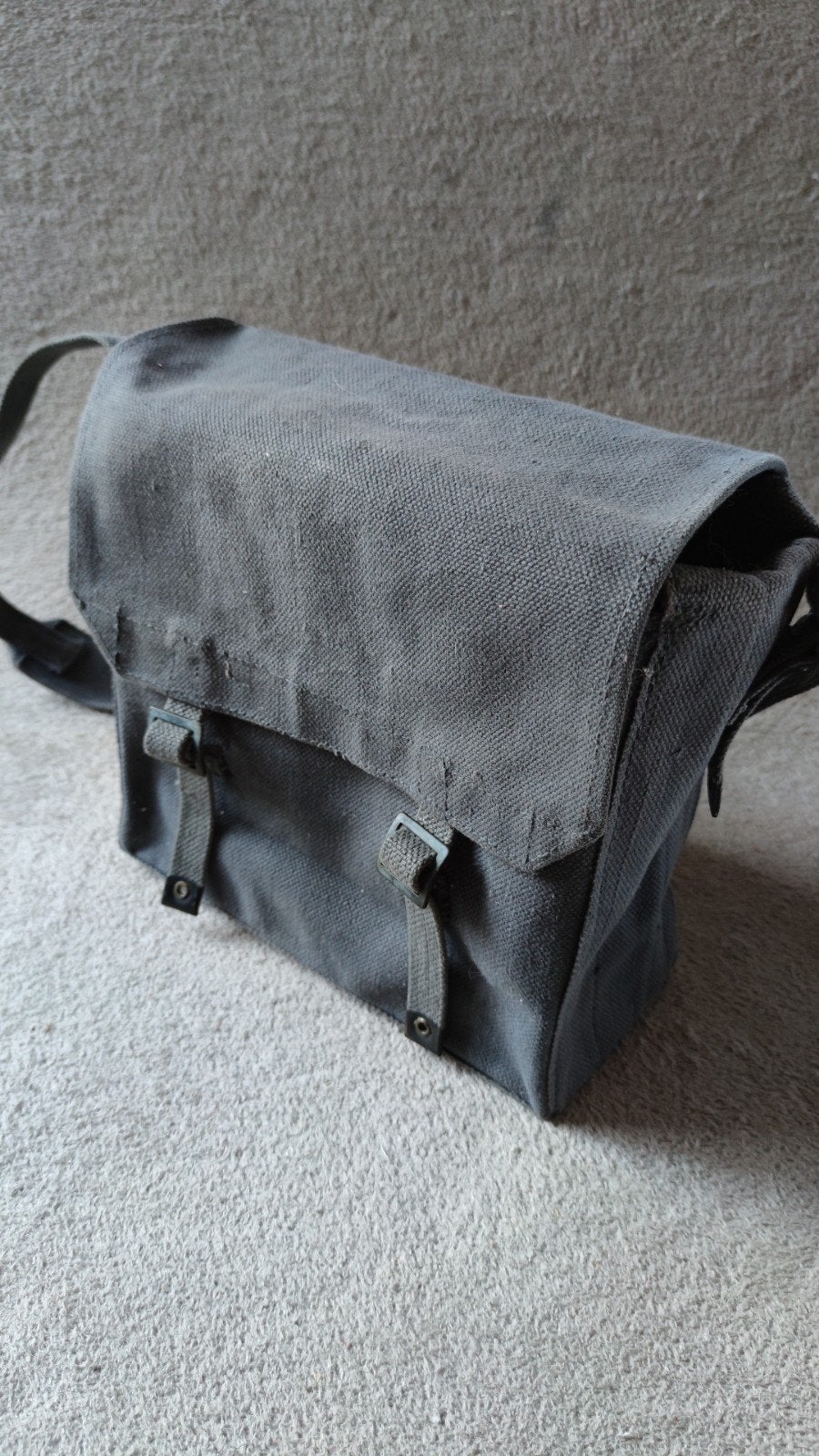 Grijze canvas pukkel, legertas, schoudertas, schooltas, Ophalen of Verzenden, Gebruikt, Grijs, Overige merken
