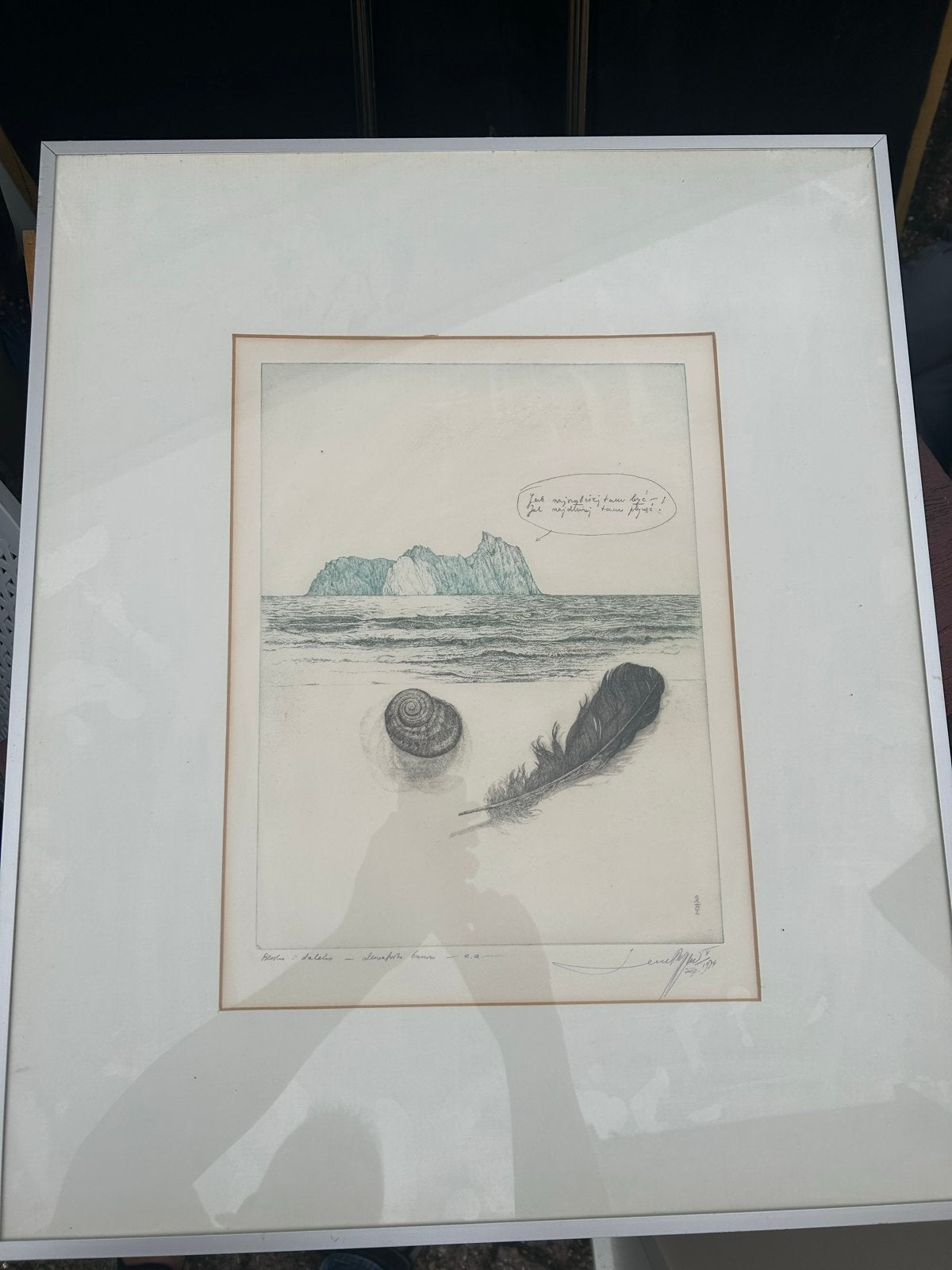 Ets, van Leszek Rózga.Zeegezicht met Schelp en Veer (1974), Ophalen of Verzenden, Gesigneerd, Landschap, 1950 - 1999