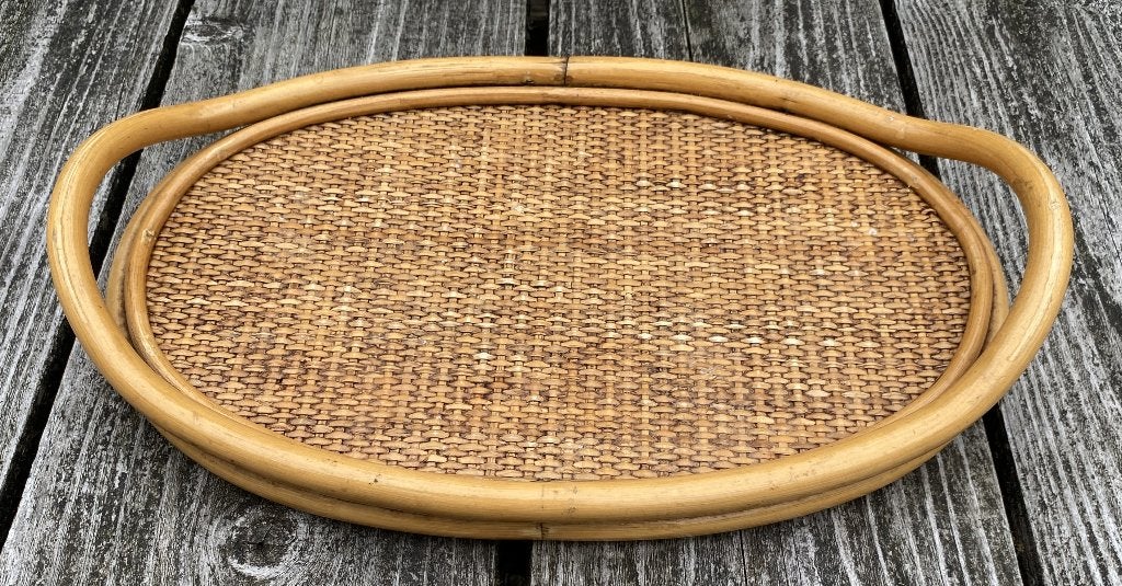 Leuk Bamboe Dienblad - vintage retro manoe design, Gebruikt, Met opstaande rand, Ophalen of Verzenden, Dienblad