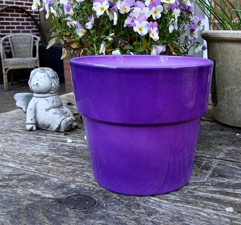 Vintage paarse bloempot, Tuin en Terras, Bloempotten, Gebruikt, Rond, Binnen, Ophalen of Verzenden