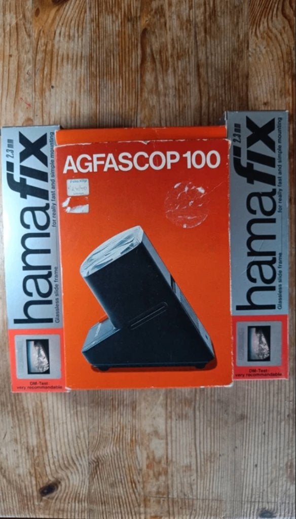 Vintage Agfa Agfascop 100 Slide Viewer + slides, Ophalen of Verzenden, Gebruikt