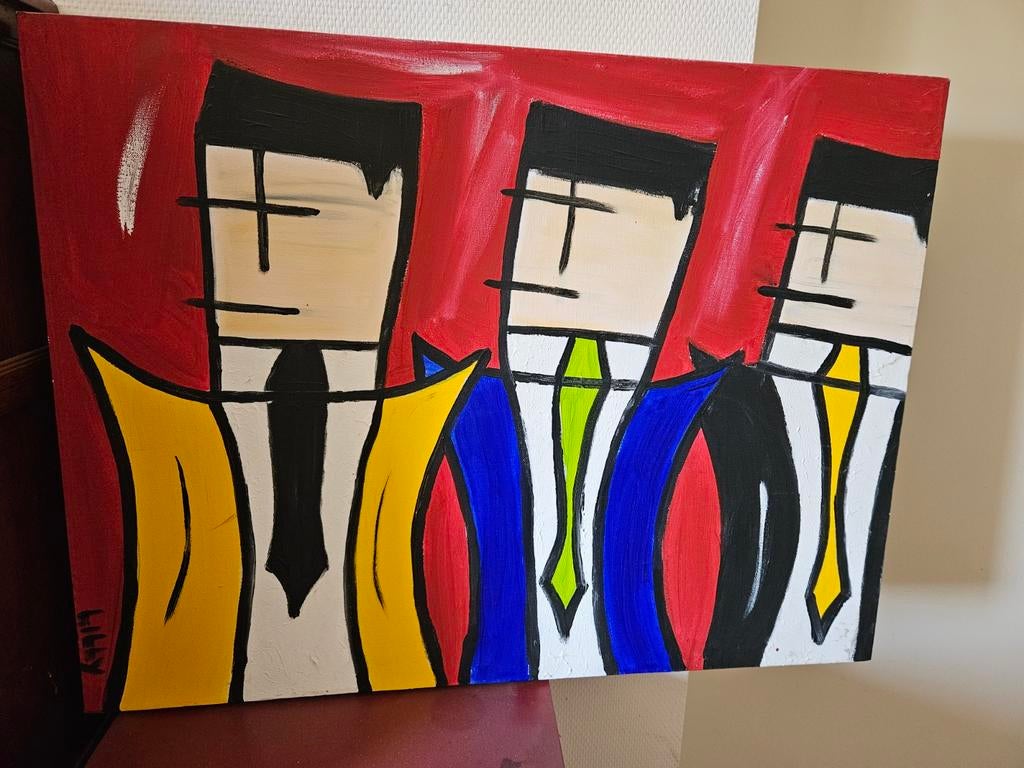 Modern Pop Art Schilderij 'The Gentlemen' - Gesigneerd Lilly, Antiek en Kunst, Kunst | Schilderijen | Modern, Ophalen of Verzenden