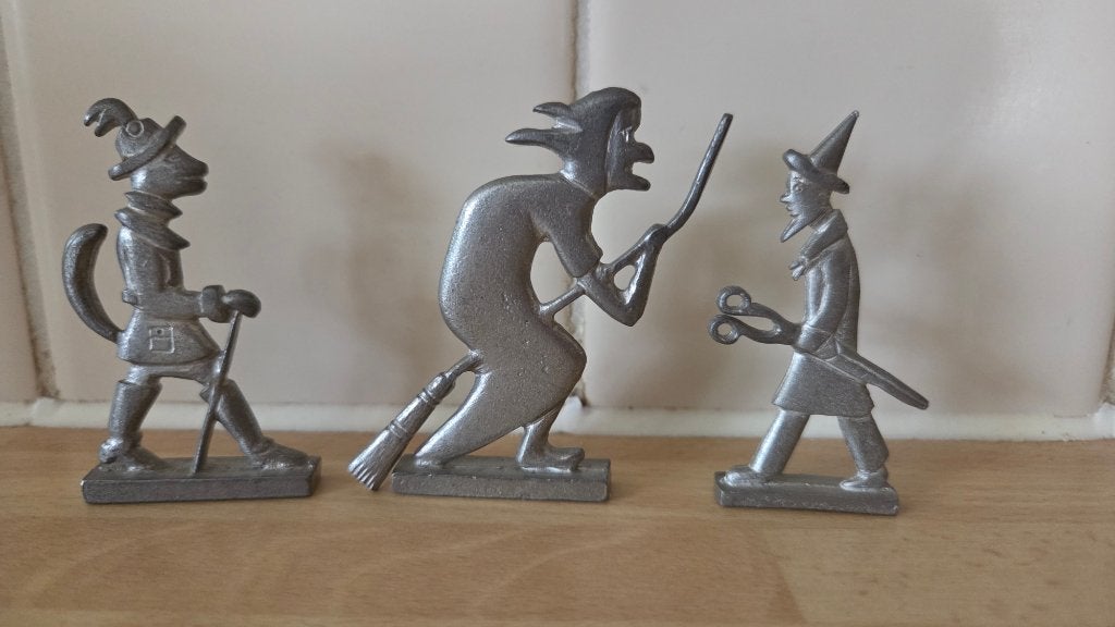 Vintage Tinnen Figuren: Kat, Heks, Scharensliep (3 stuks), Antiek en Kunst, Ophalen of Verzenden