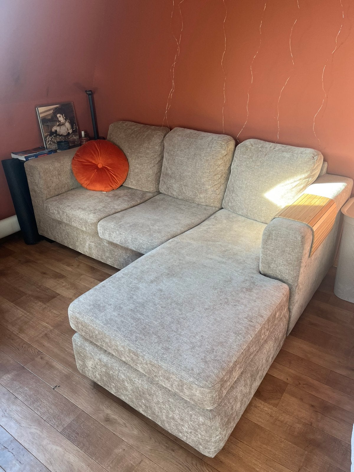 Hoekbank beige 190x160, Ophalen, 150 tot 200 cm, Driepersoons, 75 tot 100 cm