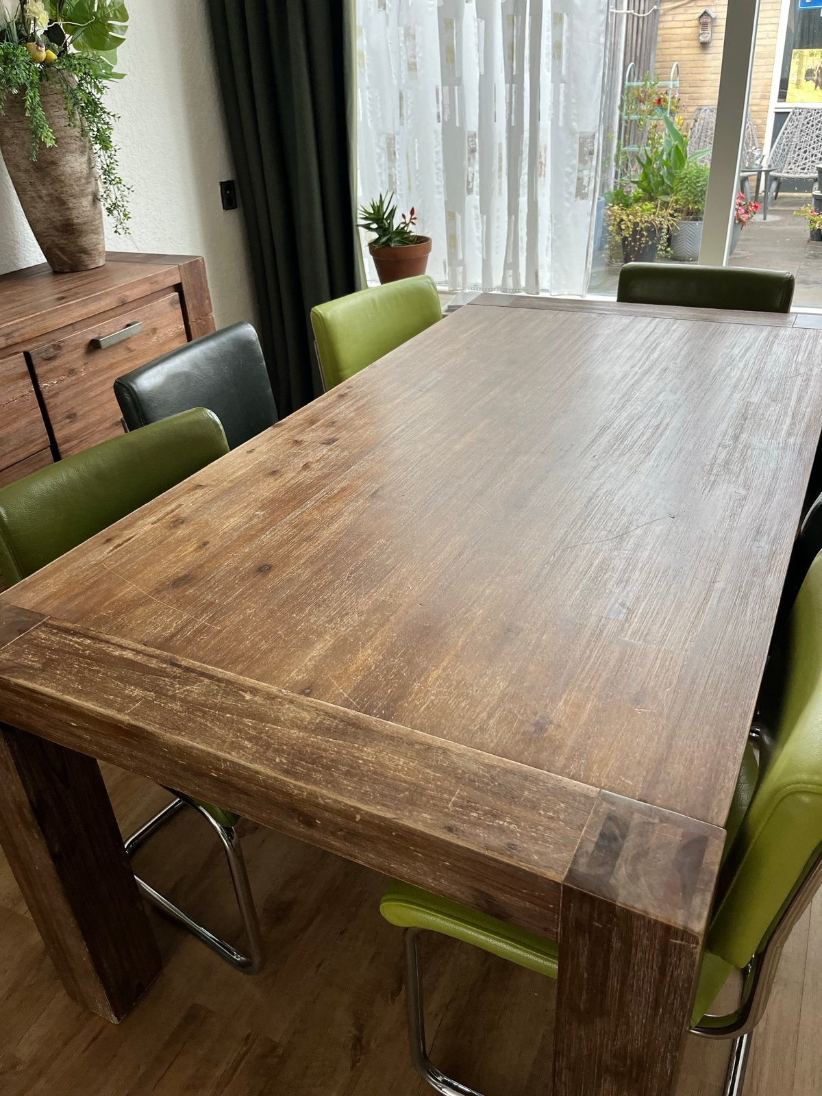 Uitschuifbare eettafel met 6 stoelen - Gratis af te halen, Ophalen, Gebruikt, 50 tot 100 cm, Vijf personen of meer