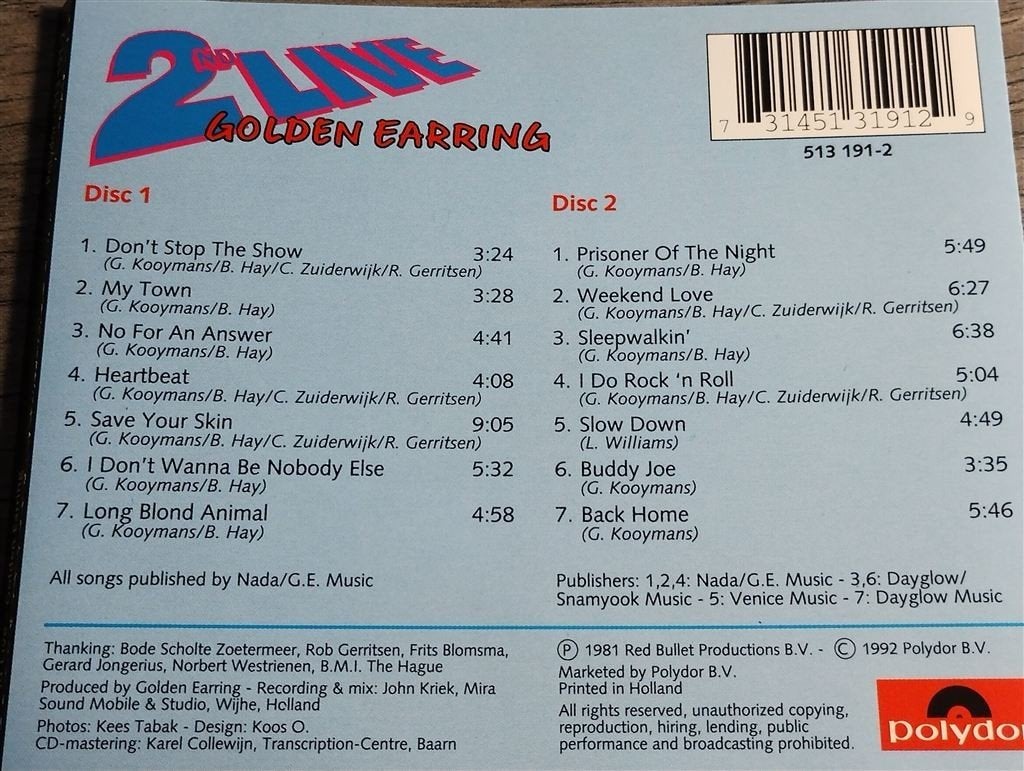 Golden Earring ‎- 2nd Live [2 CD], Ophalen of Verzenden, Zo goed als nieuw, Poprock