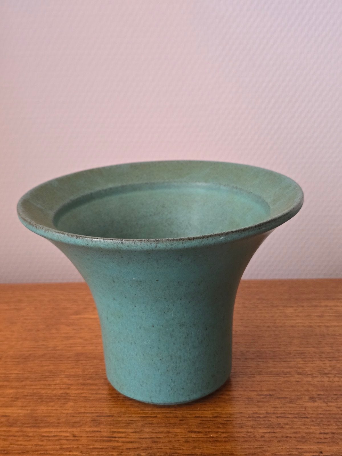 Vintage Modernistische Trompetvaas - Turquoise Keramiek, Ophalen of Verzenden