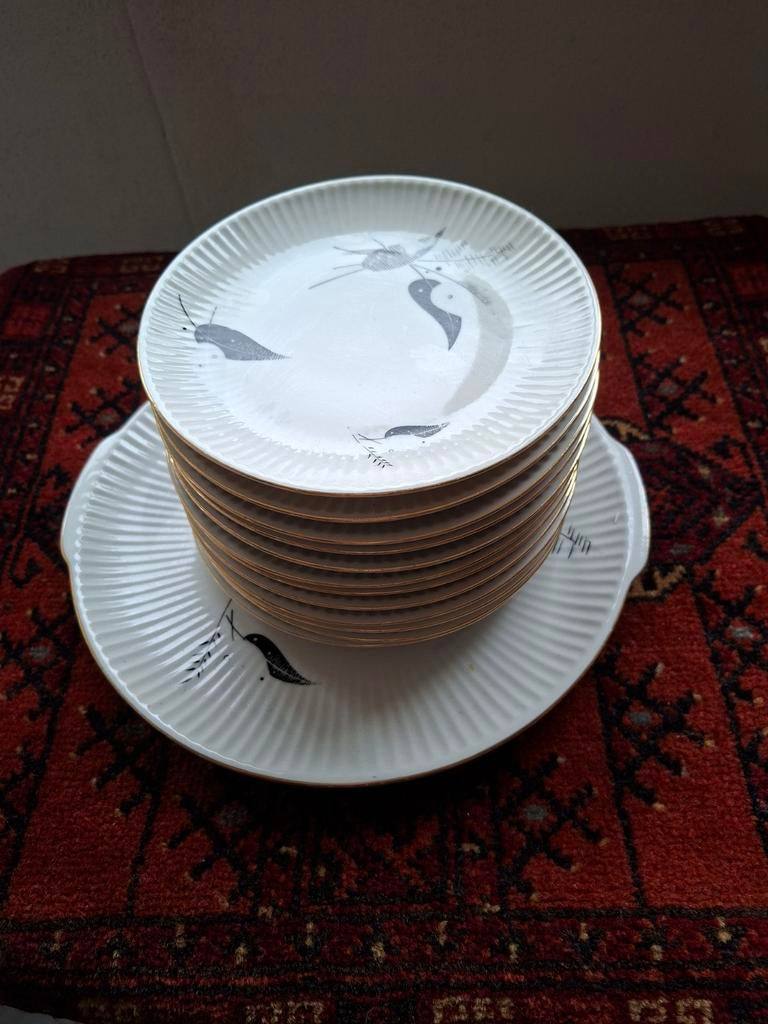 Antiek gebak set, Antiek en Kunst, Antiek | Servies los, Ophalen of Verzenden
