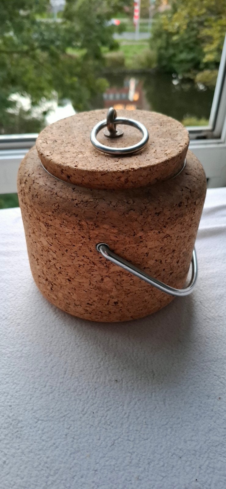 vintage Sweedse wijnkoeler / IJsemmer van kurk met metalen b, Huis en Inrichting, Bruin, Overige typen, Ophalen of Verzenden, Zo goed als nieuw
