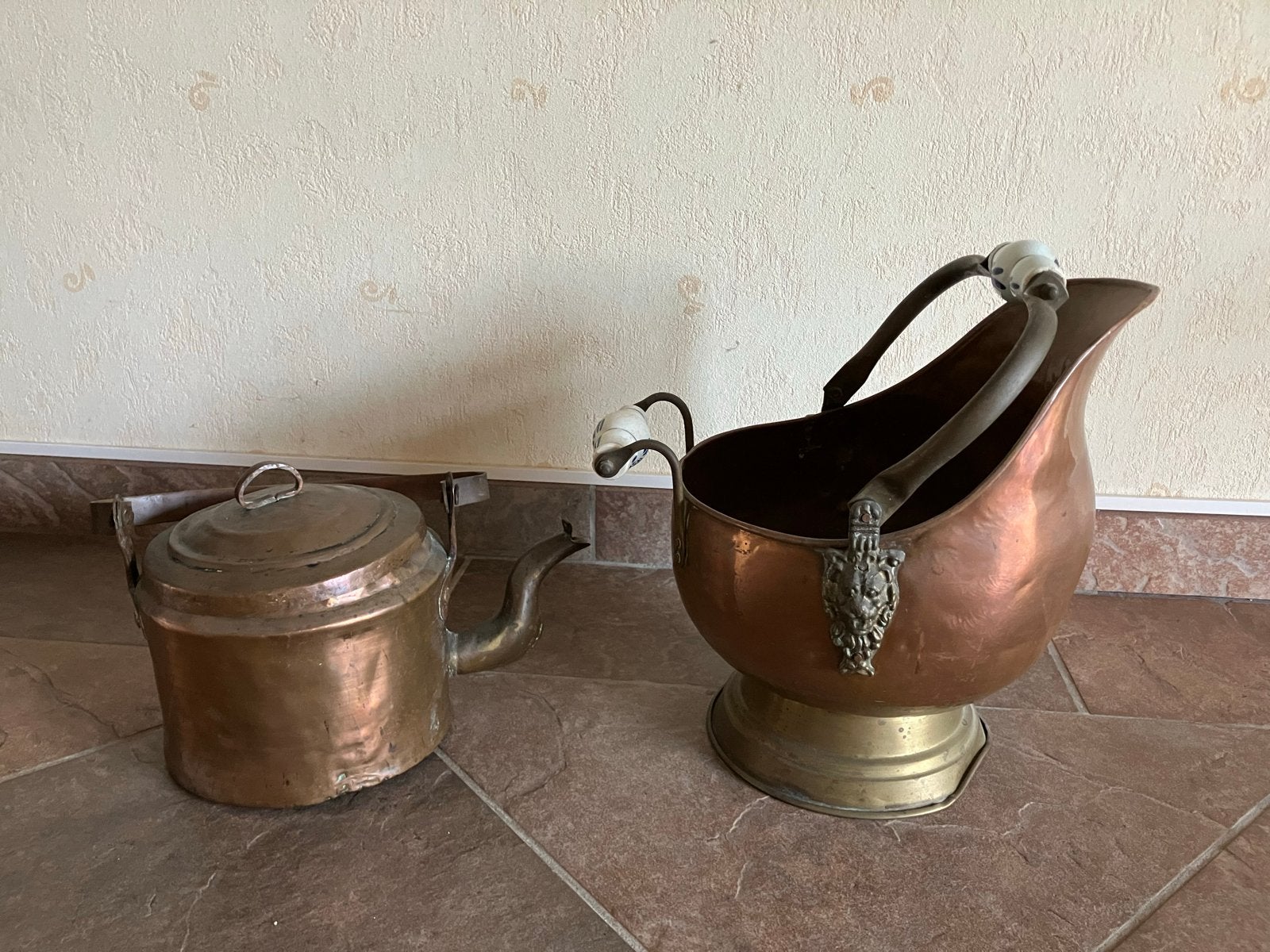 Antieke Koperen Ketel en Kolenkit, Ophalen of Verzenden, Koper