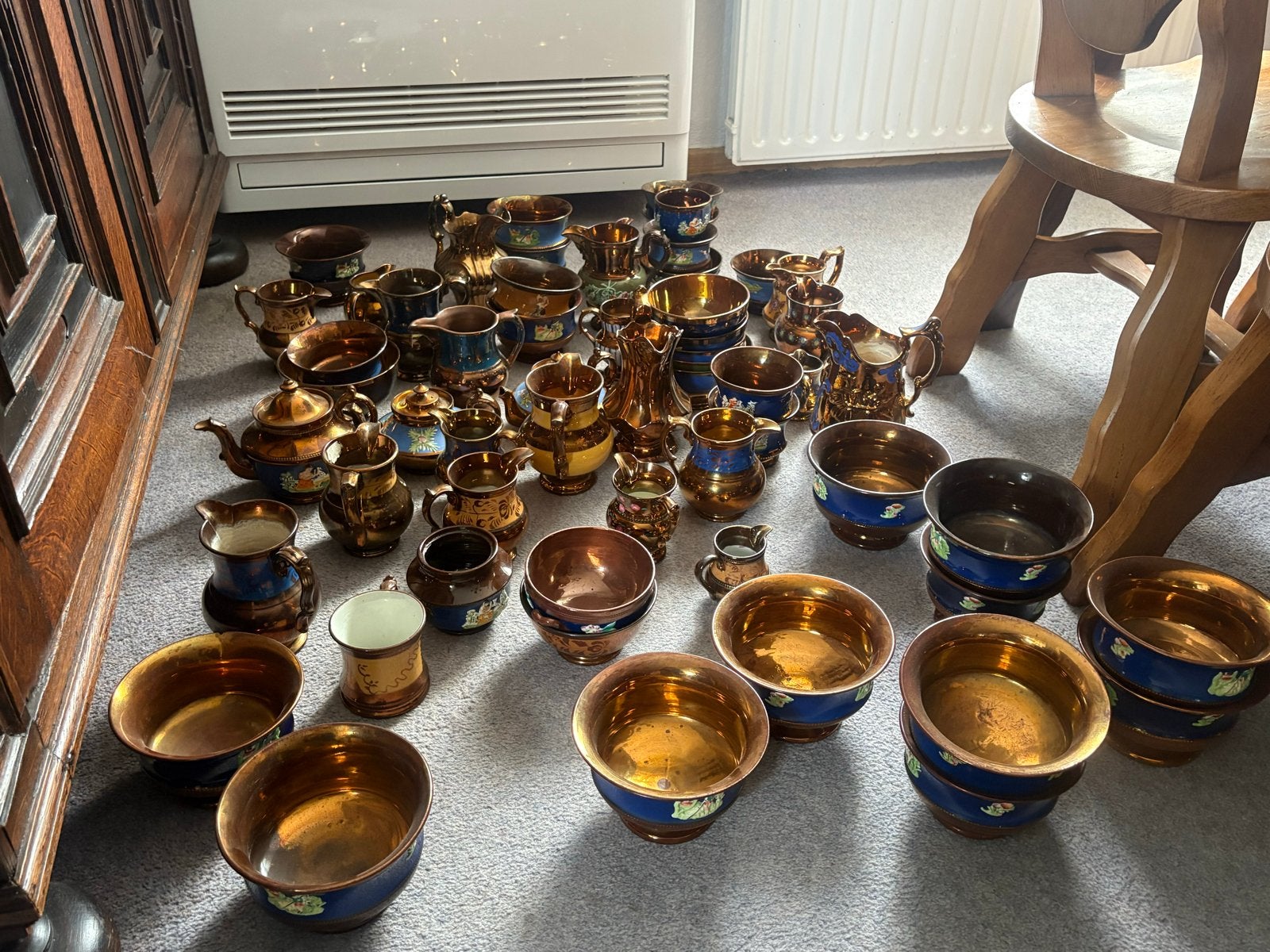 Grote collectie antiek koper en brons serviesgoed, Ophalen, Koper