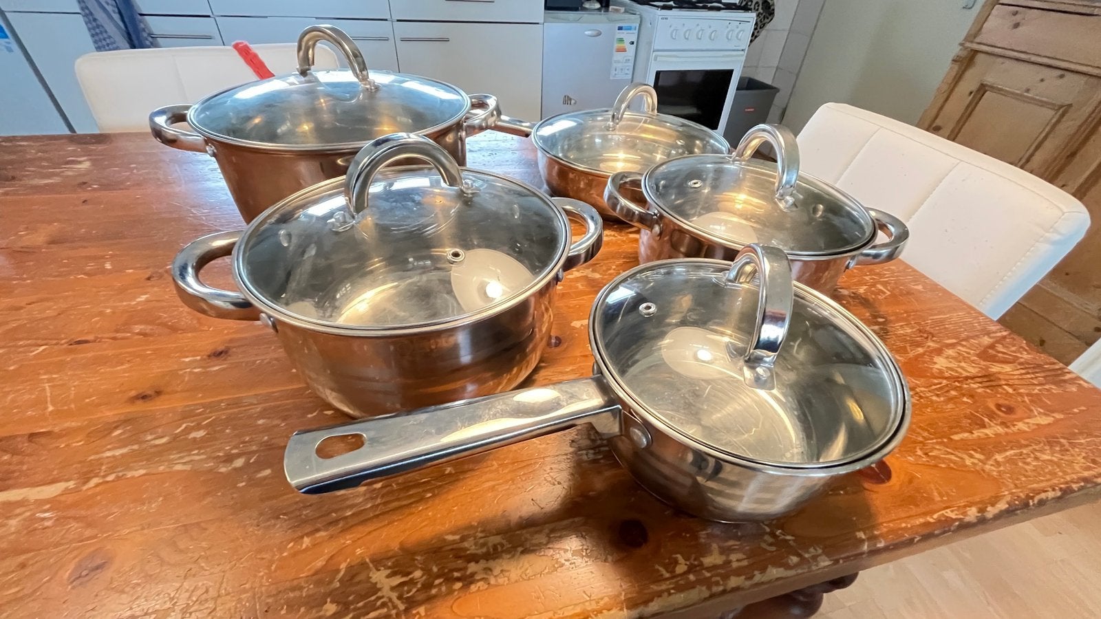 Bavery stainless steel inox 18/10 5 Pannenset, Ophalen, Gebruikt, Met handvatten, Pannenset