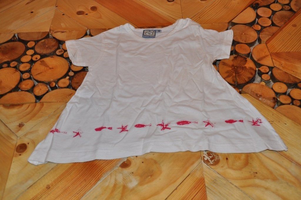 Z.g.a.n. wit t-shirt visjes Baby Blu 74, Meisje, Baby Blue, Ophalen of Verzenden, Zo goed als nieuw
