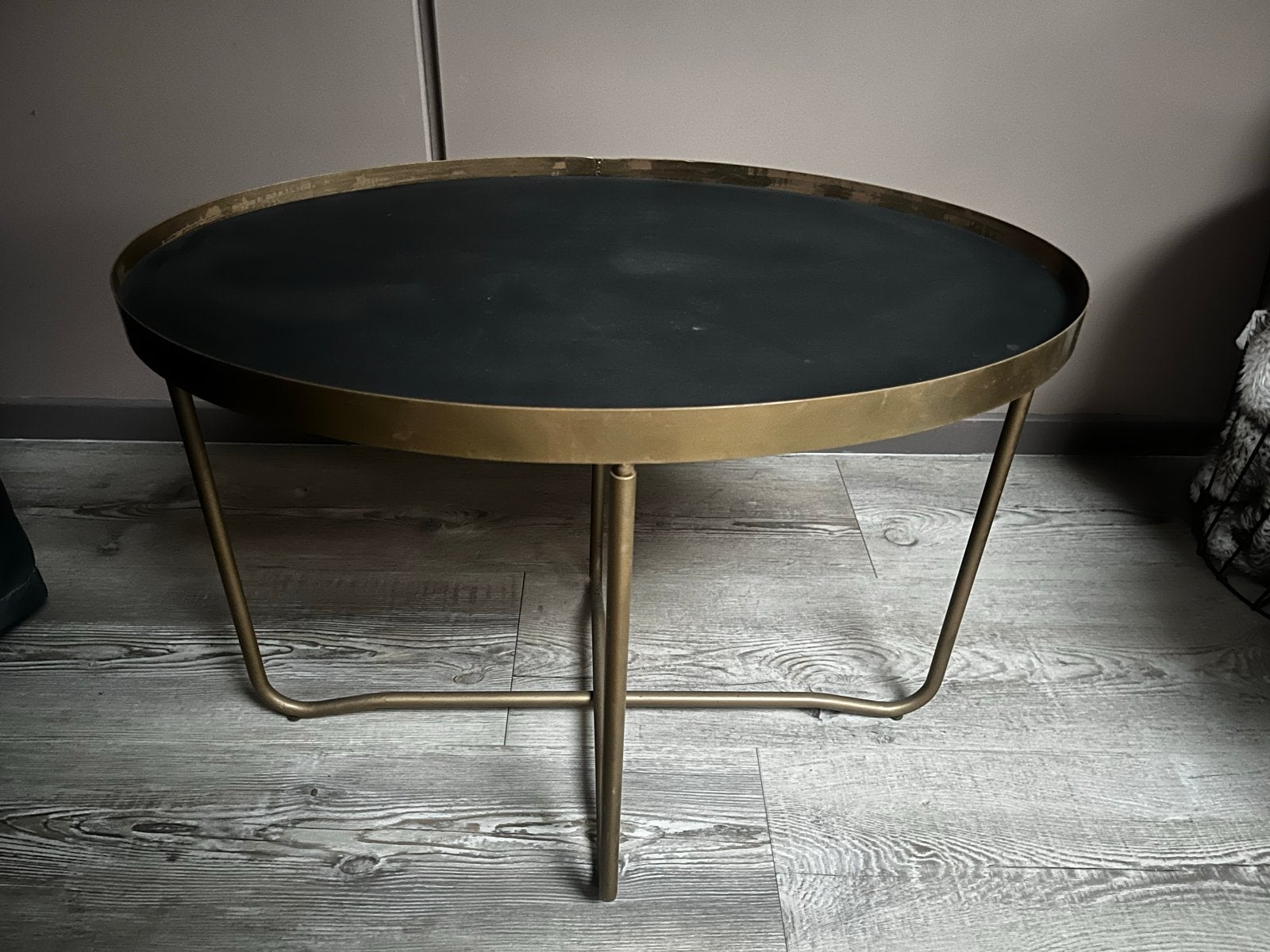 Ovale Bijzettafel/Salontafel Zwart met Rustiek Goud, Ophalen, Ovaal, Metaal of Aluminium, Minder dan 45 cm