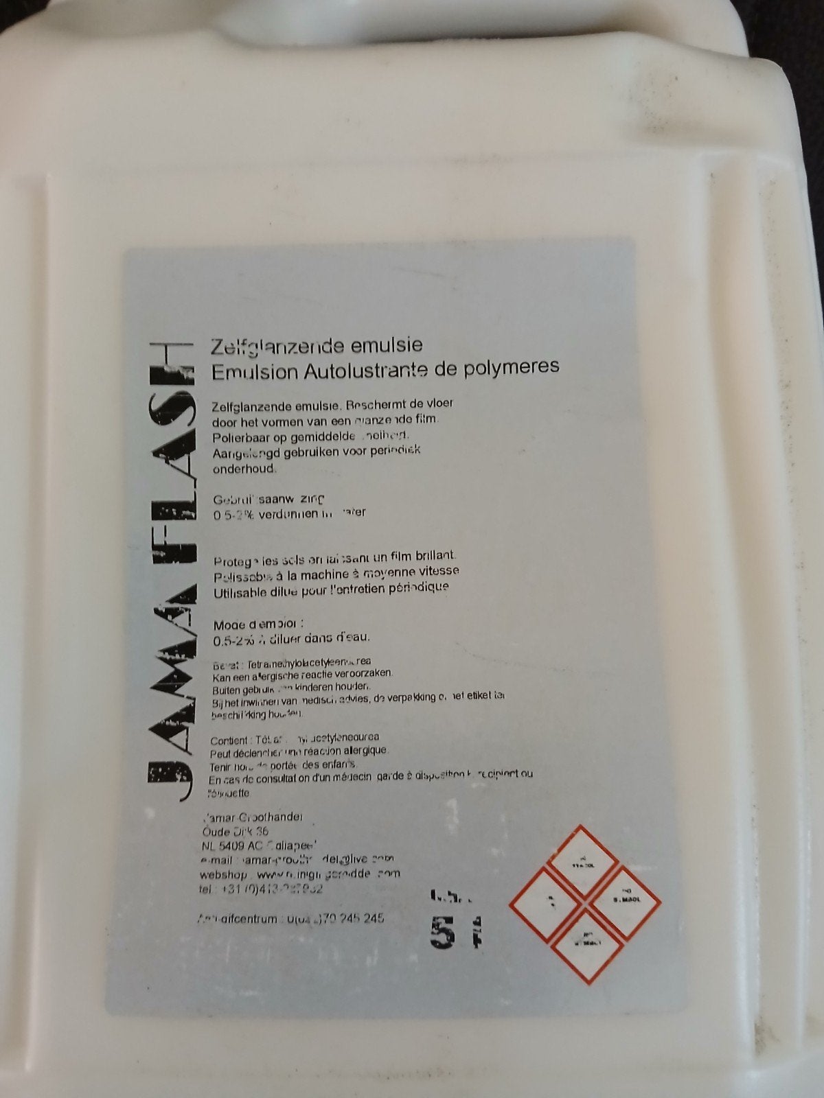 Jama Flash Zelfglanzende Emulsie 5L (ongebruikt), Ophalen of Verzenden, Gebruikt