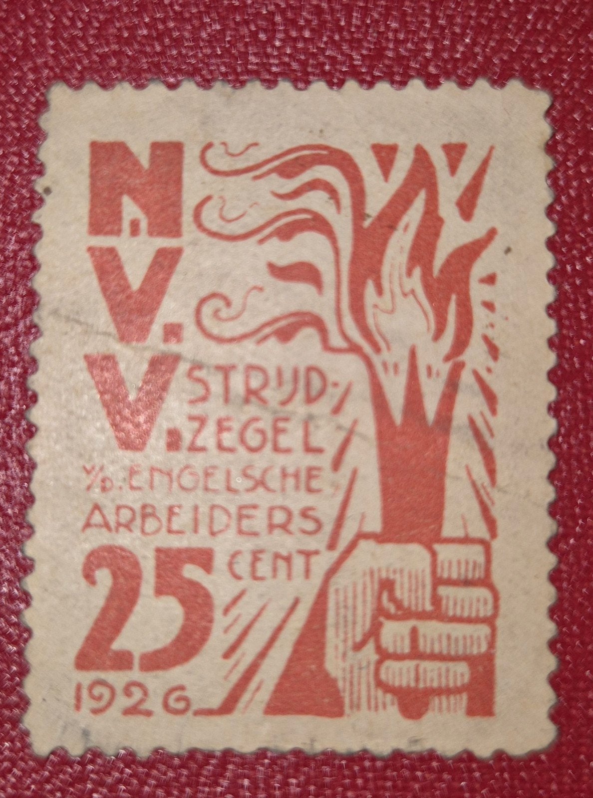 NVV VAKVERENIGING 1926 STRIJDZEGEL ENGELSE ARBEIDERS 25CENT, Ophalen of Verzenden, Dier of Natuur