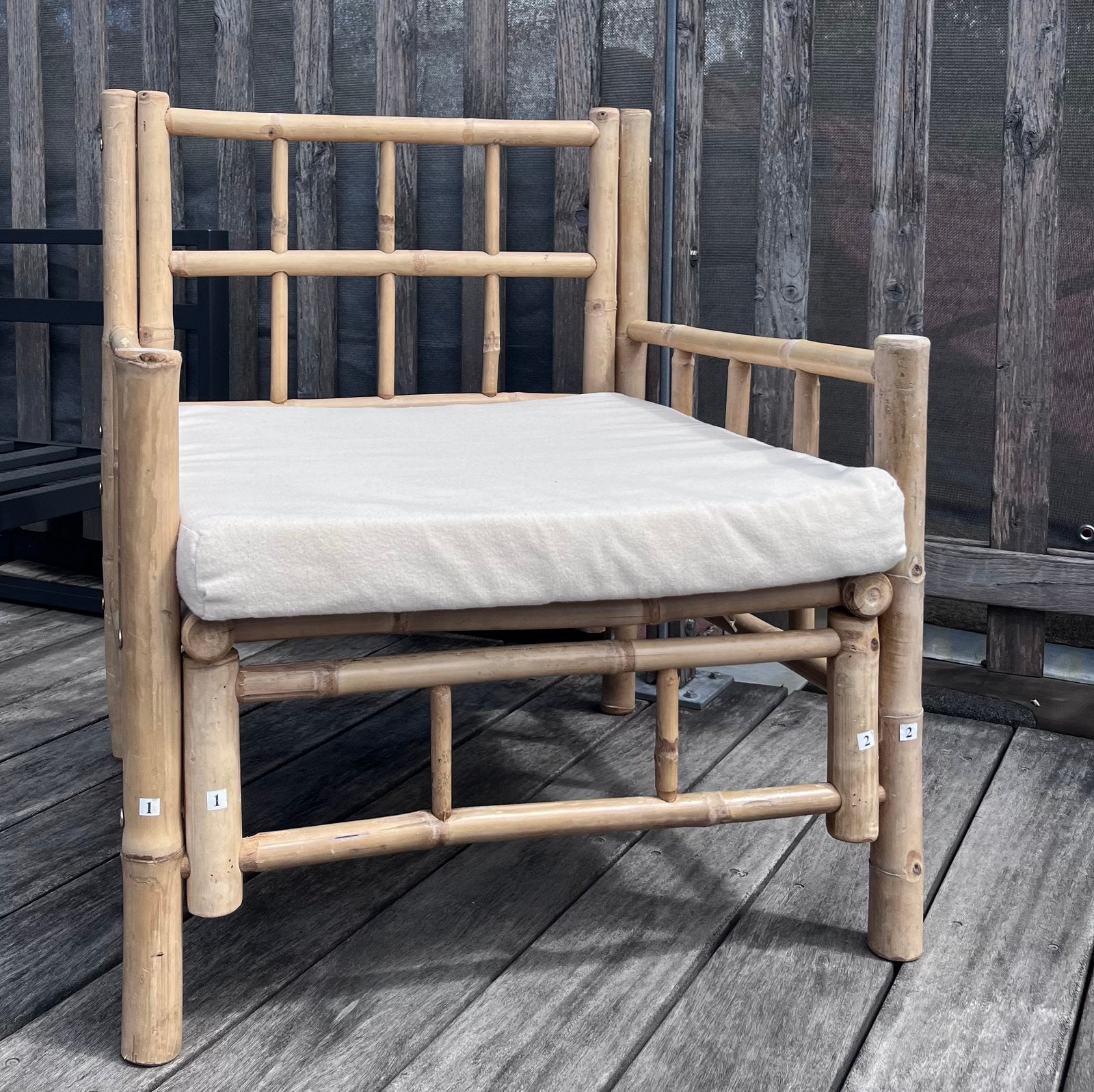 Fauteuil bamboe met kussen, Huis en Inrichting, Ophalen, Overige materialen, Minder dan 75 cm, Zo goed als nieuw