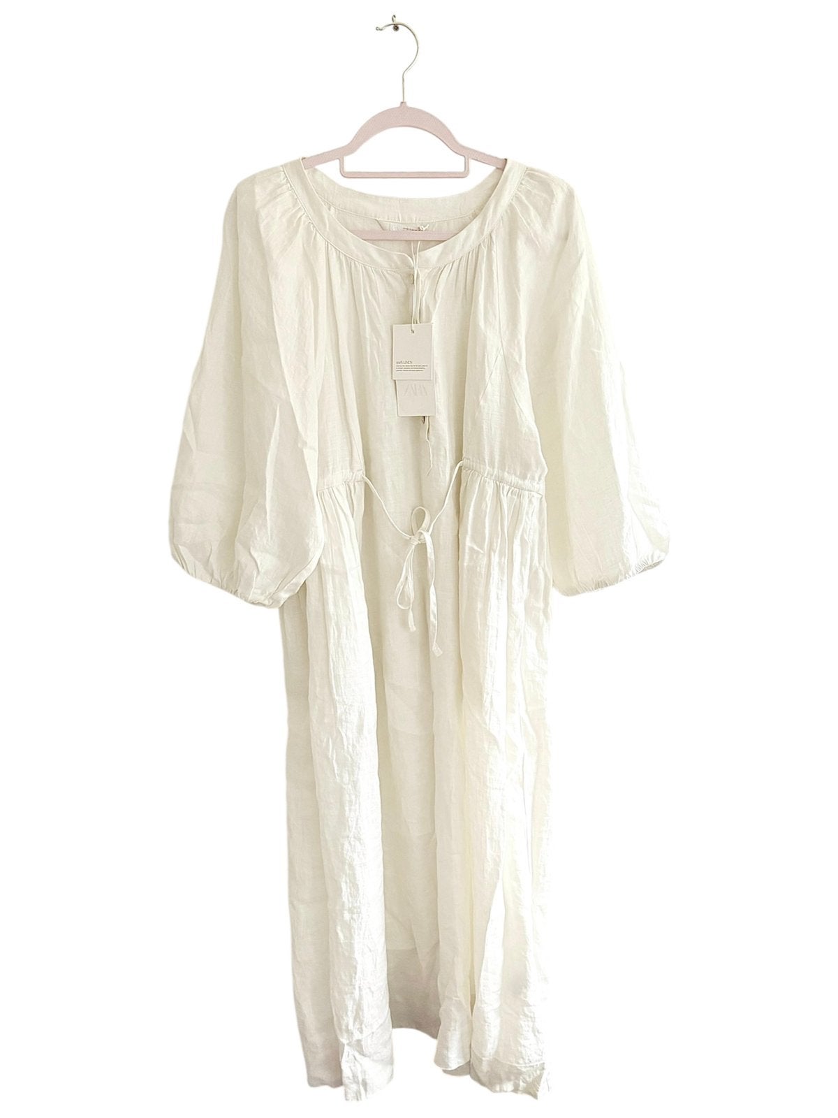Lange jurk creme 100% linnen Zara nieuw, Beige, Nieuw, Ophalen of Verzenden, Maat 36 (S)